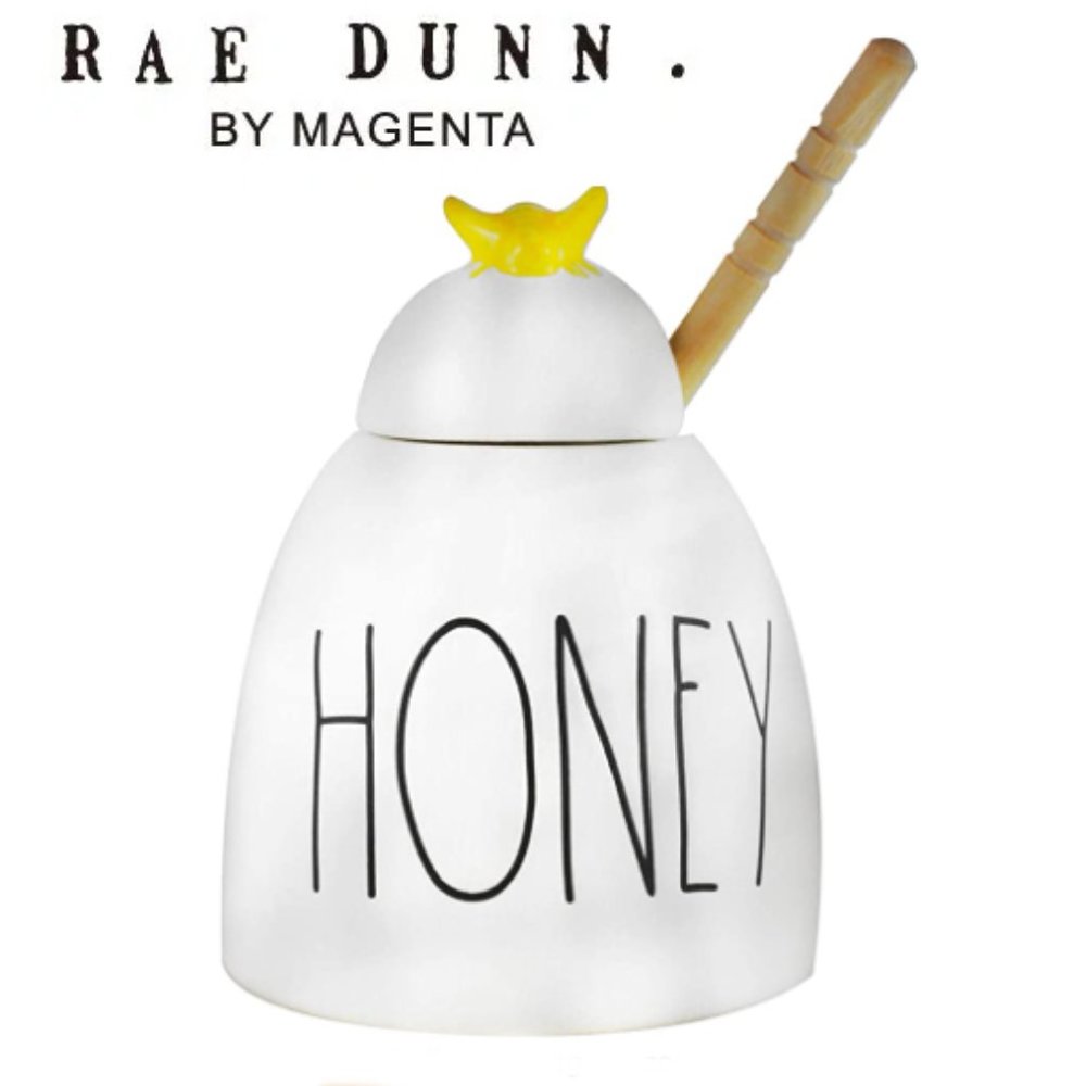 Rae Dunn Honey Pot with wooden dipper NWT